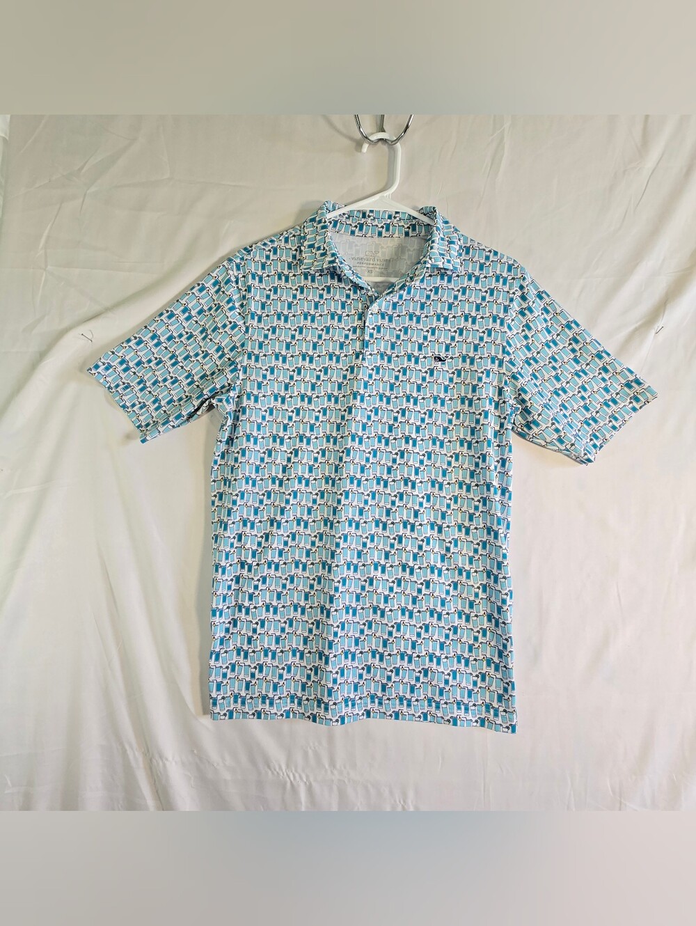 Vineyard Vines Blue & White Patterned Short Sleeve Polo